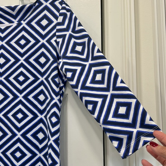 Mahi Gold Navy Purple and White Geometric A Line Dress Nylon & Spandex Sz.M - Picture 3 of 9